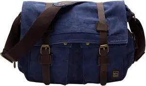 Berchirly Blue Canvas Crossbody Bags Bookbag Men Women Sling Shoulder Messenger Bag