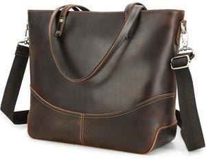 CataPurus Top Grain Leather 14.2" Laptop Tote Bag Briefcase for Man & Woman, Vintage Design & Adjustable Strap, Fits to 14.2" MacBook Pro/Air, Shoulder Bag Handbag for Office/Travel, Coffee 14.2 Inch