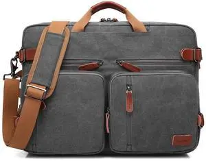 CoolBELL Convertible Backpack Messenger Shoulder Bag Laptop Case Business Briefcase Multi-Functional Travel Handbag Fits 17.3 Inch Laptop for Men/Women (Canvas Dark Grey)