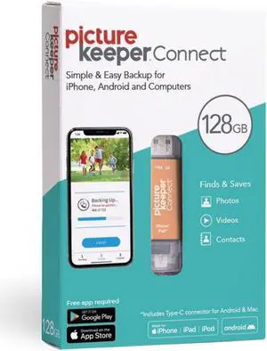 Picture Keeper Connect 128GB (Tangerine) USB Flash Drive for iPhone, Android, PC & Mac with 1 Year Warranty