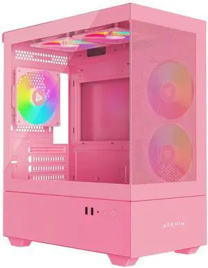 Apevia Phantom-MESH-PK Phantom Micro-ATX Dual-Chamber Mesh Gaming PC Case w/ 5X 120mm ARGB Fans, 366 RGB Modes, Mesh Airflow Performance Front Panel, 240mm Radiator Support, 2X USB3.0, HD Audio, Pink
