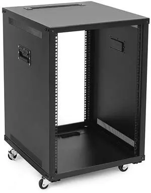NavePoint 15U Portable Server Rack with Casters - 15U Network Rack Open Frame with Adjustable Rails, 132lbs Capacity - Up to 22.6" Deep 19-Inch Rack for IT Equipment, Telecom & A/V, Black