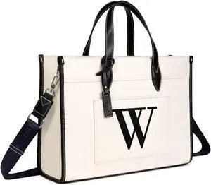 TOPDesign Initial Laptop Tote Bag for Women, Stylish Canvas Bag for 15.6 Inch Computer, Personalized Monogrammed Work Purse, Large Casual Business Briefcase, Office Handbag, Perfect Gifts for Her