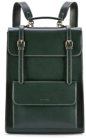 ECOSUSI Laptop Backpack for Women PU Leather Backpack Vintage for Laptop 15.6 inches Computer Bag College Bookbag, Green