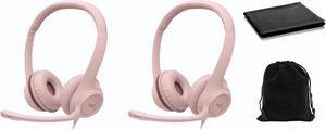 Logitech Headset H390 Wired Headset W/Mic for PC, Stereo Headphones with Noise Cancelling Microphone, USB, in-Line Controls, Works W/, PC Headset, W/Pouch and Cloth, Bulk Packaging, 2 Pack (Rose)