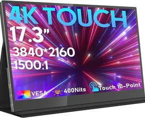 ZSCMALLS 17.3'' 4K Touch Portable Monitor for Laptop, 3840P×2160P Touch Screen with HDR, 100% sRGB 1500:1, Ultra Slim & Eye Care,Travel Monitor External for Laptop, Mac, PC, PS5, Xbox