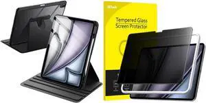 JETech iPad Air 13-inch M3/M2 (2025/2024) Rotating Case and Privacy Screen Protector Bundle