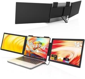 HotYeah Triple Laptop Screen Extender, 14'' Dual Portable Extended Monitor (Windows & MacBook), Plug & Play, 1080P USB-C Travel Display w/Kickstand, Tri Screen Monitor for 14-16'' Laptop