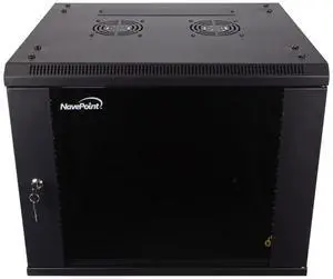 NavePoint 9U Server Cabinet Wall Mount Rack Enclosure Includes 2 Fans, Locking Glass Door, Removable Side Panels  9U Network Cabinet 17.7 Deep, 19 Inch Server Rack for IT and A/V Equipment