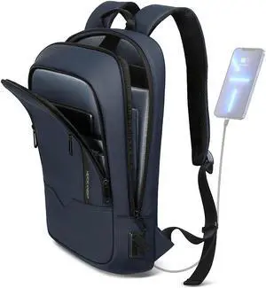 hk Backpack for Men Business Slim Backpack with USB Charger Computer Lightweight Anti-theft Travel Backpacks 15.6 inch Water Resistant Laptop Bag for Work Office College-Dark Blue