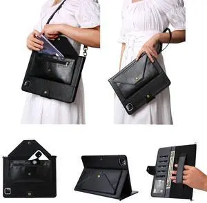 iPad Pro 11 PU Leather Case,iPad Pro 11 Case with Pencil Holder,Money Pocket,Shoulder/Hand Strap,Kickstand,Flip Cover with Auto Sleep/Wake (Black)
