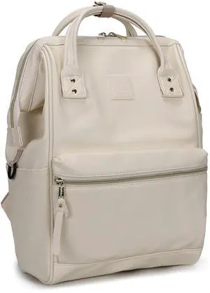 Kah&Kee Leather Backpack for Women and Men 15-inch Laptop Bag | Teacher Professional, Diaper Bag Backpack, Ideal for Work, School, Nurse, College & Travel (Ivory II, Medium)