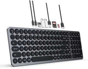 Kolude USB HUB Wired Full Size Computer Keyboard with Number Pad,9 in 1 USB C Docking Station with 4K HDMI,4 USB Ports,100W PD, SD/TF, Compatible with MacBook, MacOS, Windows & Android Black