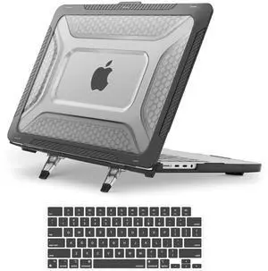 MOSISO Compatible with MacBook Pro 14 inch Case 2025-2021 M5 M4 M3 M2 M1 A3434 A3112 A3185 A3401 A2918 A2992 A2779 A2442,Honeycomb TPU Bumper Hard Case with Fold Kickstand&Keyboard Skin, Black