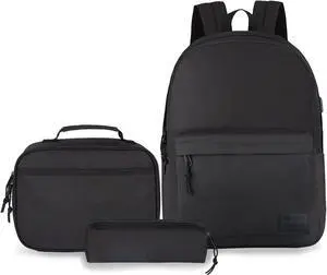 KOPHLY Casual Lightweight Laptop Backpack with Lunch Bag and a Small Bag, USB Charging PortWork backpack for Men and Women, Classic Backpack for College, Hiking Bag, Travel Backpacks(Black Set)