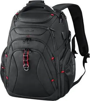 KROSER Travel Laptop Backpack 17.3 Inch XL Computer Backpack with Hard Shell Saferoom RFID Pockets Water-Repellent Business College Daypack Stylish Bag for Men/Women-Black
