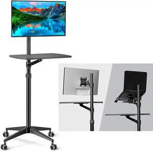 MagicHold Mobile Desk Workstation,Mulitiuse Rolling Laptop Floor Stand,34"-48.6" Height Adjustable,Compatible with 17"-27" Monitor&12"-17" Laptop,21"x14" Desk Board,Maxload 17.6lbs,4 Lockable Wheels