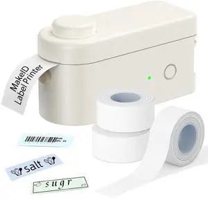 Makeid Label Maker Bundle Includes 3 White Label Tapes, Compatible with 9~16mm Waterproof Tape, Rechargeable Label Printer Multiple Templates Available Labeler for Office Home Kitchen Organization