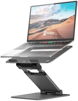 Nulaxy Height Adjustable Laptop Stand for Desk, Dual Foldable Aluminum Computer Riser, Pull Out Design Ergonomic Sit to Notebook Holder Convertor, Compatible with All 10-17" Laptops, Tablets, Gray