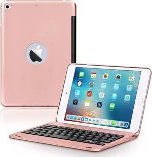 ONHI Ultra-Slim Wireless Keyboard Case for iPad Mini 4 / Mini 5, Durable Plastic Alloy Shell, Smart Folio Case with Auto Sleep/Wake Function, Silent Typing Experience (iPad Mini 4/5 Rose Gold)