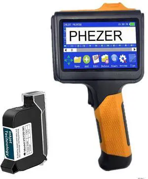 Phezer P19 Handheld Inkjet Printer for Any Surface, Portable 360deg All-Round Coding Machine Print Height 2-12.7mm for Date/Time/Barcode/QR Code/Logo, with Cartridge(Anti-Slip Handle, Upgrade Version)