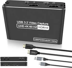 Audio Video HDMI Capture Card: USB3.2 4K60Hz HDR/2K/1080P VRR Passthrough Plug & Play Loop-Out Near-Zero Latency for Streaming Gaming Works OBS Potplayer VLC Vmix & Switch PS4 PS5 Xbox Camera PC Phone