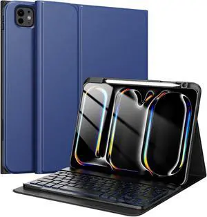 TiMOVO Keyboard Case with Pen Slot for iPad Pro 11 Inch, Magnetic Detachable Keyboard with Backlight, Navy Blue