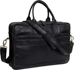 VC VINTAGE COUTURE 16 Inch Leather briefcase Laptop Messenger Bags For Men and Women Best Office College Satchel Bag (16" Black)