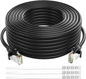 Adoreen Cat 6 Ethernet Cable 300 Ft-Black, Outdoor & Indoor Snagless Long Round RJ45 Network Cable, POE, Soft Flexible Gbps Internet LAN Computer Patch Cord for Router Modem Switch Fast Gaming+ Ties