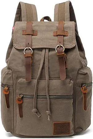 AUGUR High Capacity Canvas Vintage Backpack - for School College Hiking Travel 12-17" Laptop