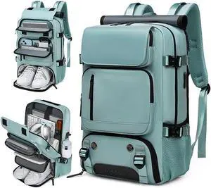 Baolab Travel Backpack for Women Men Carry On Backpack fits 16" Laptop Waterproof Convertible Backpack with Shoe Compartment (Green)