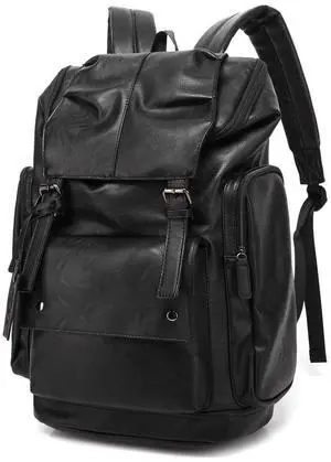 Baosha BP-16 PU Leather Casual Backpack 15.6inch Laptop Backpack Travel Backpack Hiking Comping Backpack Daypack Black