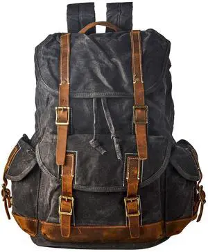 BRASS TACKS Leathercraft Heavy Duty Waxed Canvas Vintage Backpack for Men Women Trim Casual 15.6" laptop Bookbag Travel Rucksack Shoulder Rucksack for Travel