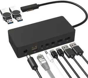New Surface Dock with 90W Power Supply, Double mini DP, 4 USB3.0, 3.5mm Audio Output Compatible with Surface Pro 8/X/7/6/4/3/2017, Laptop 4/3/2, Laptop go, Surface Book2/Book, Surface Go