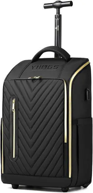 GOTECH Rolling Backpack, Waterproof Backpack with Wheels for Business Commuter, Carry on Backpack with Laptop Compartment, Fit 15.6/18 Inch Laptop, Wheeled Backpack for Adults (Gold Black)