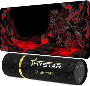 Hystar(r) Extended Gaming Mouse Pad | XXL 36" x 16" | 5mm Thick, Waterproof Surface, Smooth Polyester Fabric, and Natural Rubber Base | Mythic Cerberus