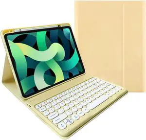 Keyboard Case for iPad 11 inch 2025(A16)/iPad 10th Generation 2022 with Pencil Holder, Cute Candy Color Round Key Detachable Keyboard for Women Girly, Yellow