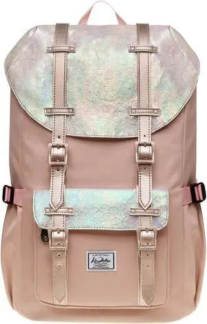 KAUKKO Laptop Outdoor Backpack, Traveling Rucksack Fits 15.6 Inch Laptop(5-14-Fairy rose tan)