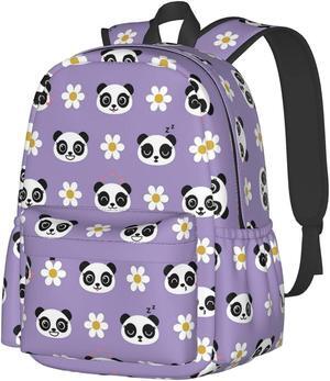 KiuLoam 17 Inch Backpack Cute Baby Panda Floral Purple Laptop Backpack Shoulder Bag School Bookbag Casual Daypack