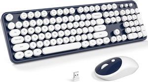 KNOWSQT Wireless Keyboard and Mouse Combo - White-DarkBlue Full-Sized 2.4 GHz 104 Keys Typewriter Keyboard, Flexible Round Keycap and Optical Mouse for Windows, Computer, PC, Laptop, Desktop, Mac