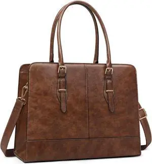 Laptop Bag for Women Leather Work Tote 15.6 Inch Laptop for Computer Bag Waterproof Business Office Professional Large Capacity Handbag Shoulder Bag