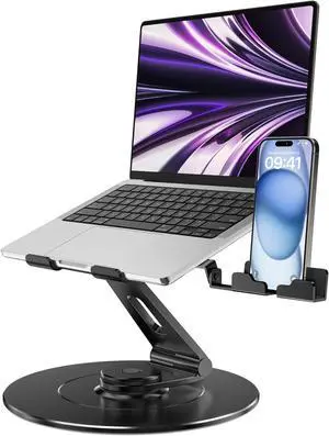 LOXP Adjustable 10-17.3" Laptop Stand for Desk with 360 Swivel Larger Base & Rotating Phone Holder, Aluminum Computer Stand for Laptops, Ergonomic Laptop Riser Fits MacBook, HP, Dell, All Laptops