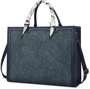 Laptop Bag for Women 15.6 Inch Laptop Tote Bag Waterproof Leather Computer Bag Business Lightweight Office Briefcase Large Shoulder Handbag Deep Blue