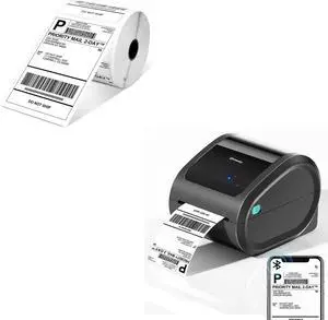 Omezizy D520BT Bluetooth Shipping Label Printer and 1 Roll Thermal Labels, Wireless Thermal Label Printer for Small Business, Thermal Printer for Shipping Labels, Shipping Label Maker