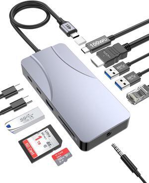 Docking Station 11-in-1 USB C Hub Portable Laptop Multiple Monitor Adapter, with HDMZ, 3xUSB-A 3.2, 2xUSB-C 3.2, 100W PD, Ethernet, SD/TF, 3.5MM Audio&Microphone for MacBook Pro/Air, Dell, HP