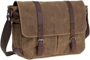 Waterproof Waxed Canvas 15" Macbook pro/ 15.6'' Laptop Messenger Bag Men Business Vintage shoulder bag/Briefcase Khaki-2