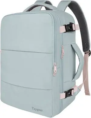 Taygeer Personal Item Backpack for Men Women, Travel Backpack Carry on Luggage Flight Approved with USB Charging Port & Shoe Pouch, Large Weekender Backpack Work Bag for Hiking Gift, Gray Powder