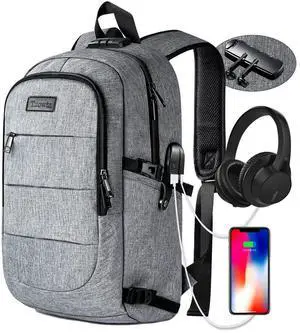 Laptop Backpack for unisex,Anti Theft Water Resistant Travel Work Backpack with USB Charging and Lock 15.6 Inch Computer Bag, Grey