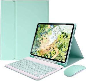 Keyboard Case for iPad 11th(A16)/iPad 10th Generation 2022 with Mouse Detachable Wireless Bluetooth Keyboard Pencil Holder Slim Leather Cover for iPad11/iPad10, Green