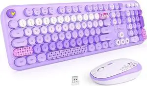 Wireless Keyboard and Mouse, Typewriter Full Size Keyboard with Number Pad and 2 in 1 USB Connected Mouse for Windows 7/8/10, Laptop, Desktop, PC, Computer (Purple Colorful)
